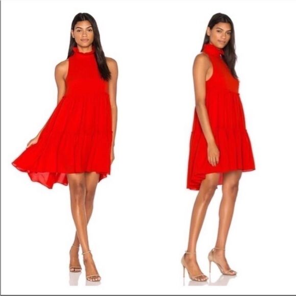 Elliatt Sonnet High Neck Swing Dress with Ruffle in Bright Red - Size M - Picture 1 of 7